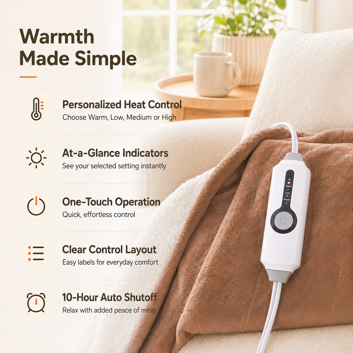 SUNNY HEAT Electric Heated Blanket 50'' x 60'', Soft and Comfortable Sherpa Electric Blanket, Linen