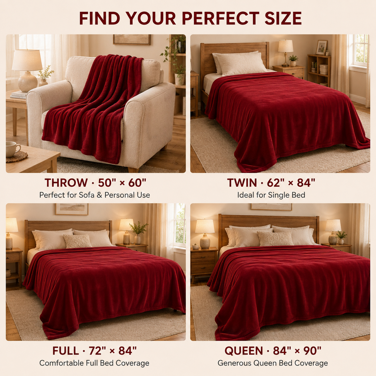 Electric Heated Blanket 62'' x 84'' Twin Size Polar Fleece – Machine Washable, Fast Heating & Overheat Protection, Multi-Scenario Use, Dark Red