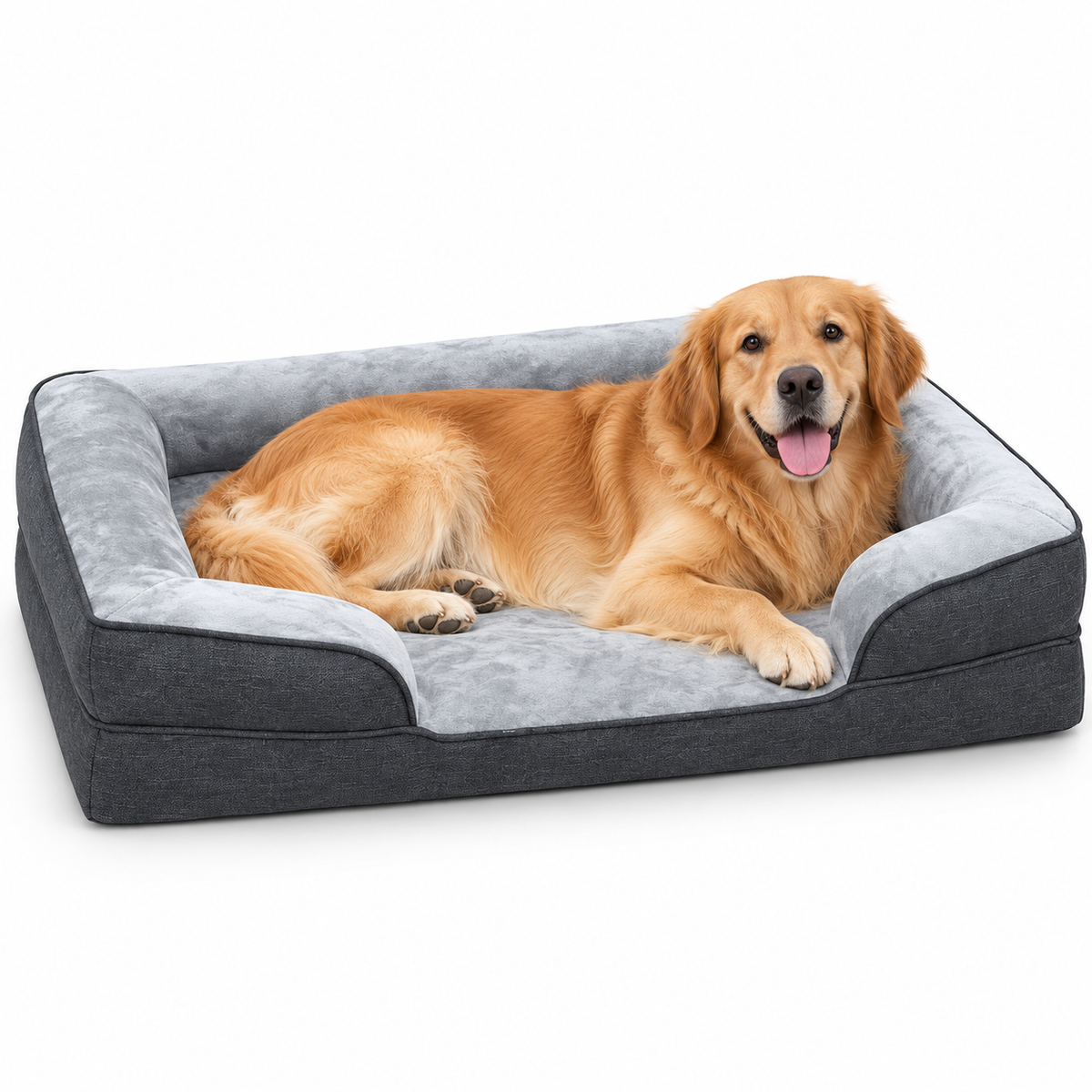 SUNNY HEAT Dog Bed for Small Medium Dogs,Soft Flannel Pet Couch Bed with Egg Crate Foam Cushion, Durable Oxford Fabric Puppy Sleeping Bed, with Bolster Sides,Gray