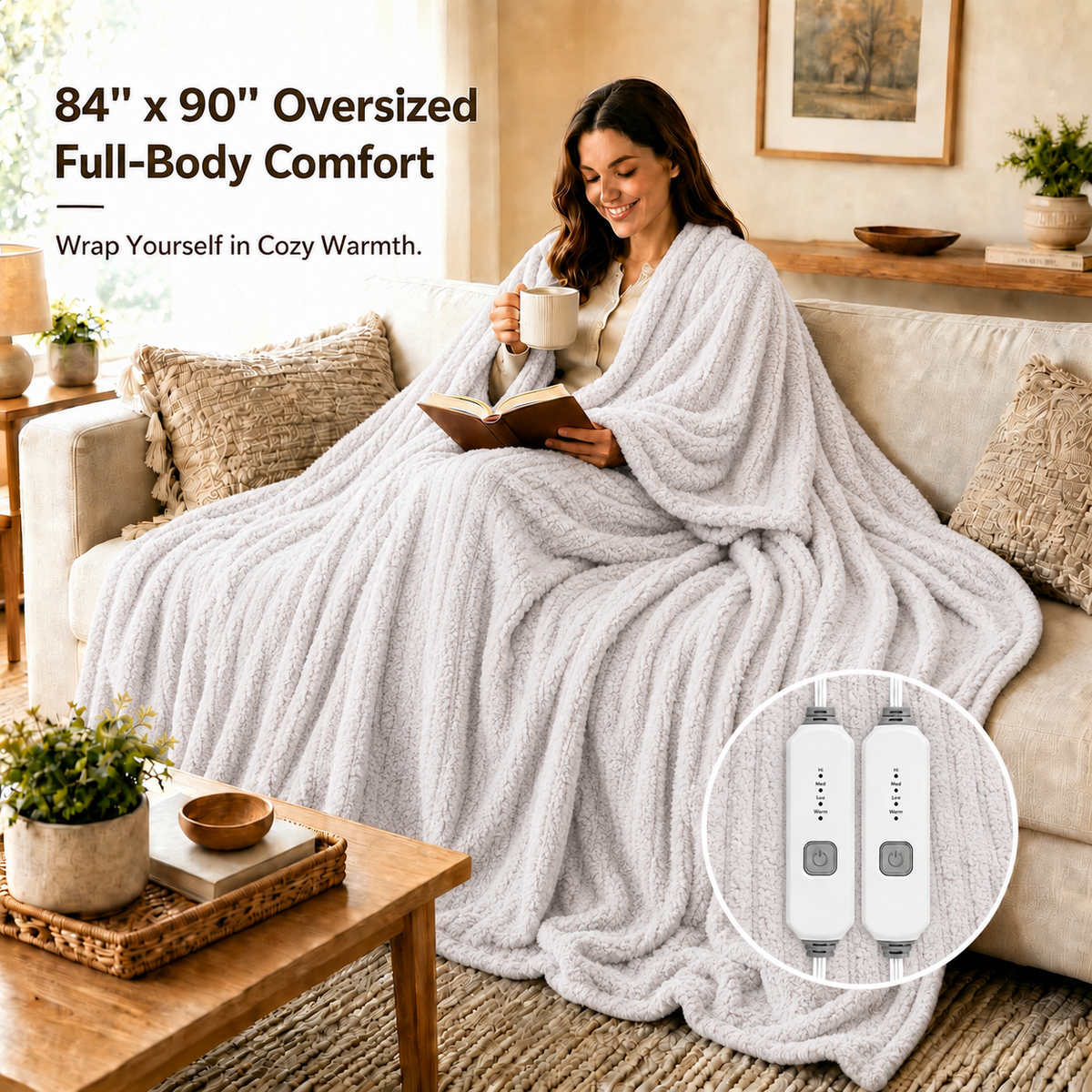 SUNNY HEAT Heated Electric Blanket Queen Size 84'' x 90'' 4 Heating Levels & 10Hours Auto Off ,Sherpa Fleece, Machine Washable,Gradient Rose Purple