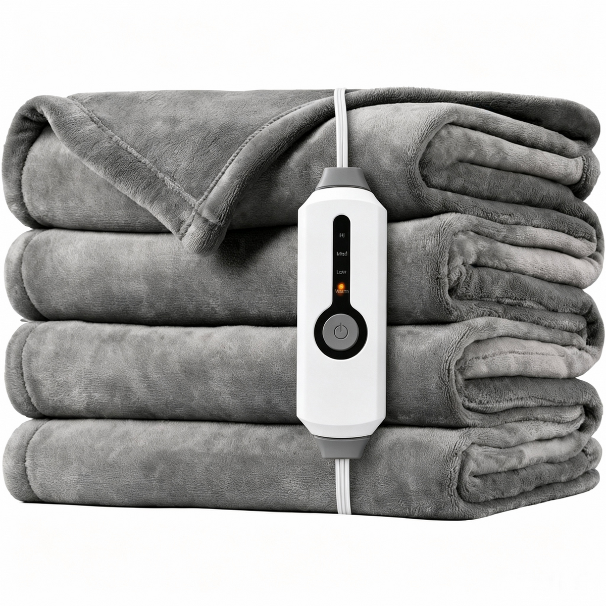 SUNNY HEAT Electric Heated Blanket Flannel 72" x 84" Full Size-4 Heating Settings & 10 Hours Auto off, Warm Machine Washable- Light Gray