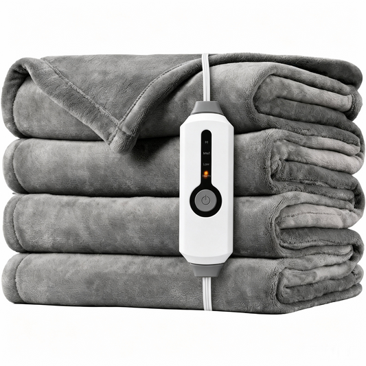 SUNNY HEAT Electric Heated Blanket Flannel 72" x 84" Full Size-4 Heating Settings & 10 Hours Auto off, Warm Machine Washable- Light Gray