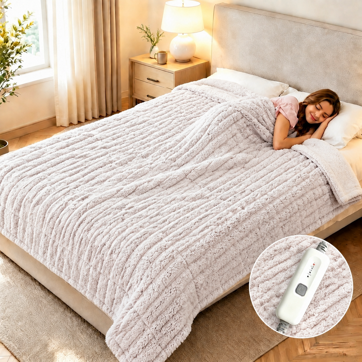 SUNNY HEAT Heated Electric Blanket Full Size 72'' x 84'' 4 Heating Levels & 10Hours Auto Off ,Sherpa Fleece, Machine Washable,Gradient Rose Purple
