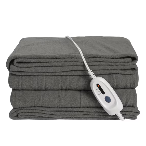 SUNNY HEAT Electric Heated Blanket Throw Size 50" x 60" Soft Flannel with 4 Levels Heating & 3 Hs Auto off, Machine Washable, Grey
