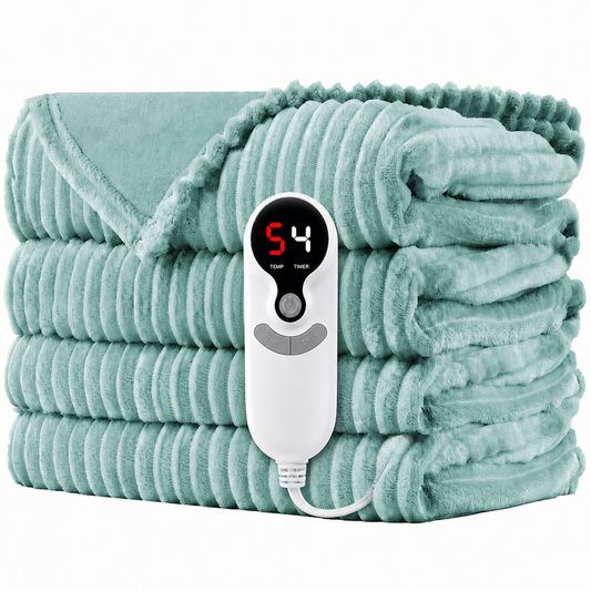 SUNNY HEAT Electric Heated Blanket 62"x84" Twin Size Flannel Machine Washable, Warm and Cozy all Night,9 Heating Levels & 1-10 Hours Auto Off -Pea Green