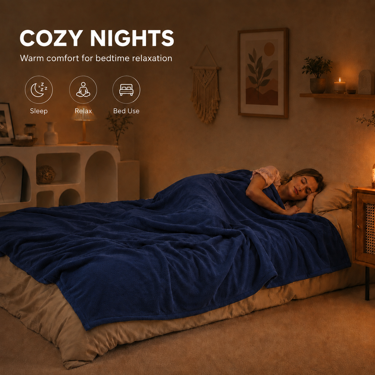 SUNNY HEAT Electric Heated Blanket 72"x84" Full Size Warm for Whole Body, 4 Heating Levels and 10 Hours Auto-off Overheating Protection - Midnight Blue