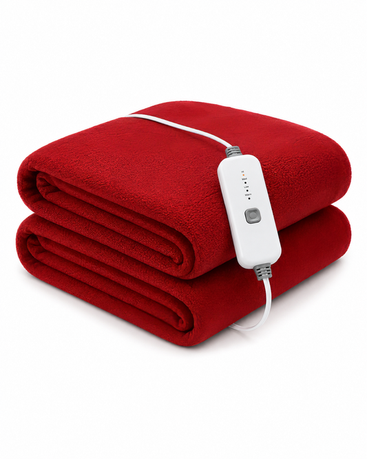 Electric Heated Blanket 62'' x 84'' Twin Size Polar Fleece – Machine Washable, Fast Heating & Overheat Protection, Multi-Scenario Use, Dark Red