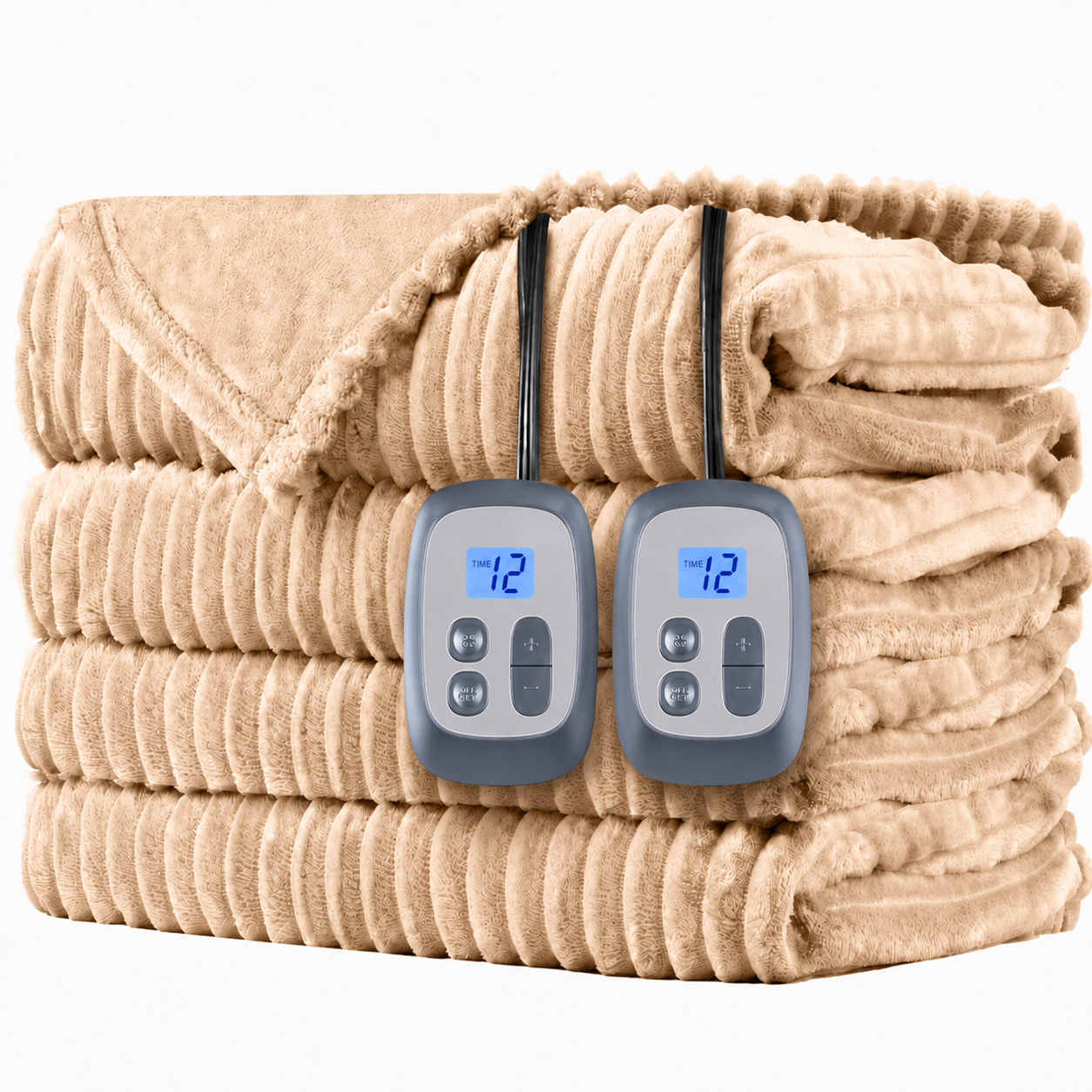 SUNNY HEAT Electric Heated Blanket 84'' x 90'' Queen Size Flannel Machine Washable, Warm and Cozy all Night, 10Heating Levels & 12 Hours Auto Off Dual Control-Brown