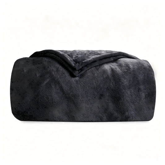 SUNNY HEAT Soft Flannel Blanket Super Warm & Comfortable Bed Blanket Queen Size, Dark Grey