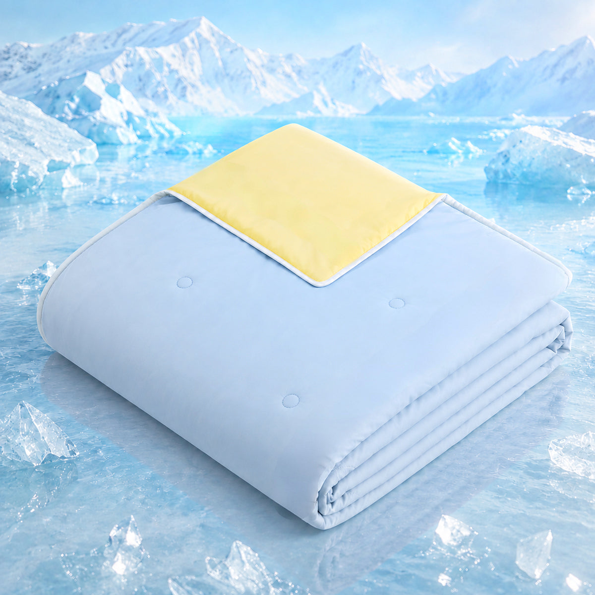 SUNNY HEAT Cooling Summer Comforter Twin Size 60"x80", Cooling Blanket for Hot Sleepers, Lightweight Breathable Double-Sided Quilt, Yellow & Iceblue