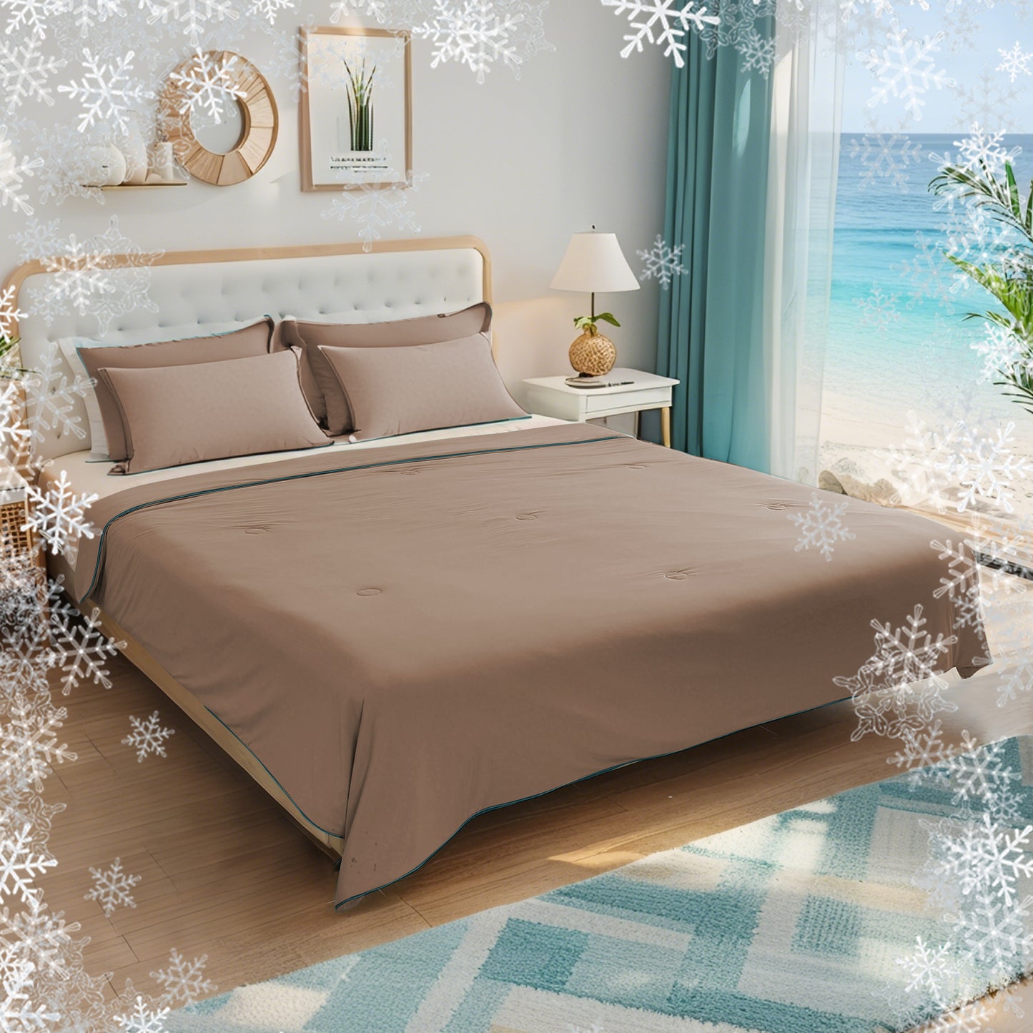 SUNNY HEAT Twin Cooling Comforter for Hot Sleepers, Double-Sided Cooling Blanket for Summer, Breathable Lightweight Bedding, Cocoa Brown, 60"x80"