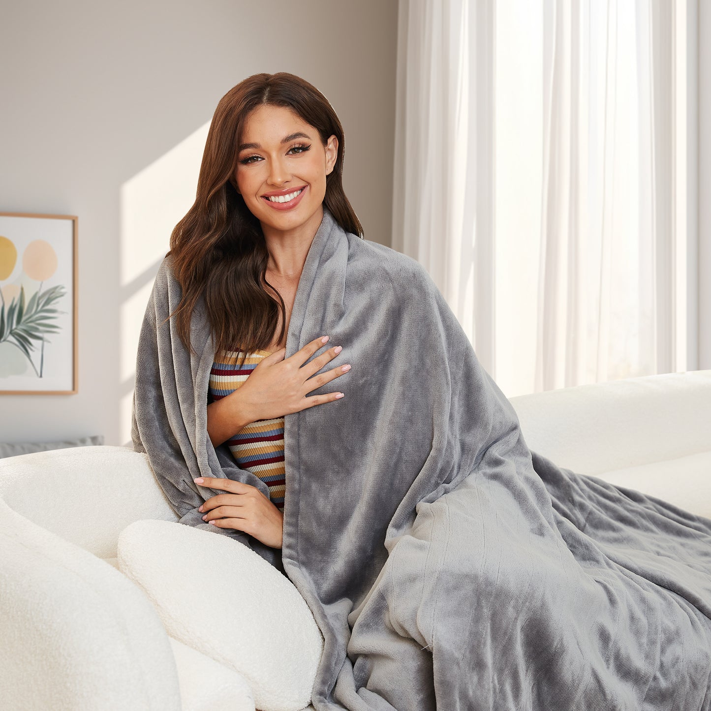 Heated Electric Blanket 50'' x 60'' Throw Size with 4 Heating Levels & 3H Auto Off, Flannel Material Keep Warm all Night, Grey