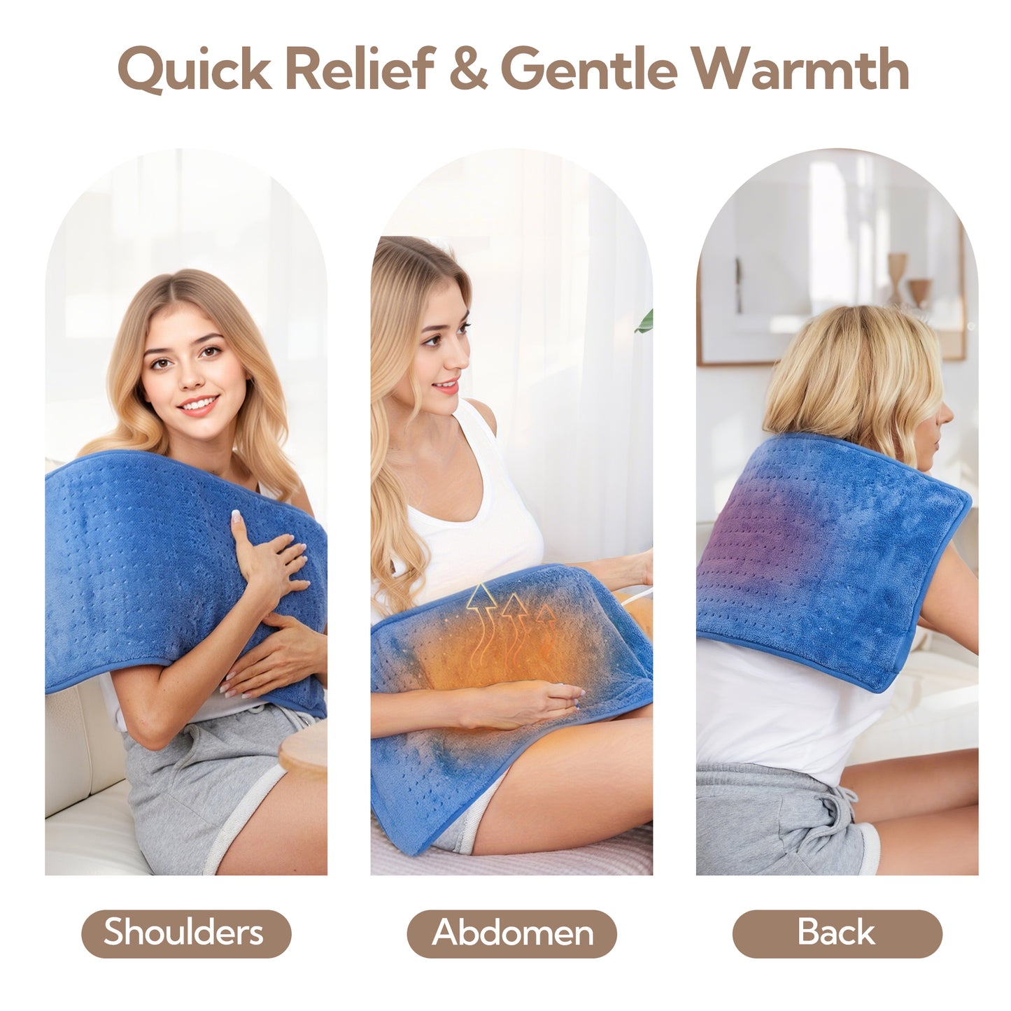 SUNNY HEAT Electric Heating Pad 12x24 inches, Soft Flannel, Haze Blue - Targeted Muscle Pain Relief (1 Piece)