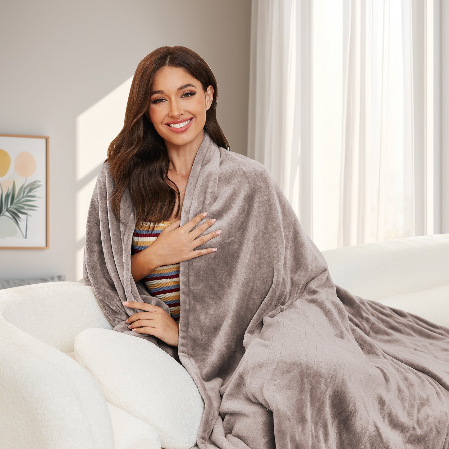 Heated Electric Blanket 50'' x 60'' Throw Size with 4 Heating Levels & 3H Auto Off, Flannel Material Keep Warm all Night, Linen