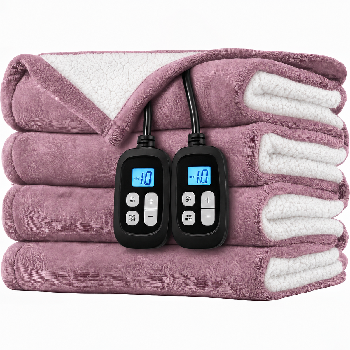 SUNNY HEAT Heated Electric Blanket King 90"×100", 10 Heat Settings, 1-12 Hour Auto Off, Washable, Berry