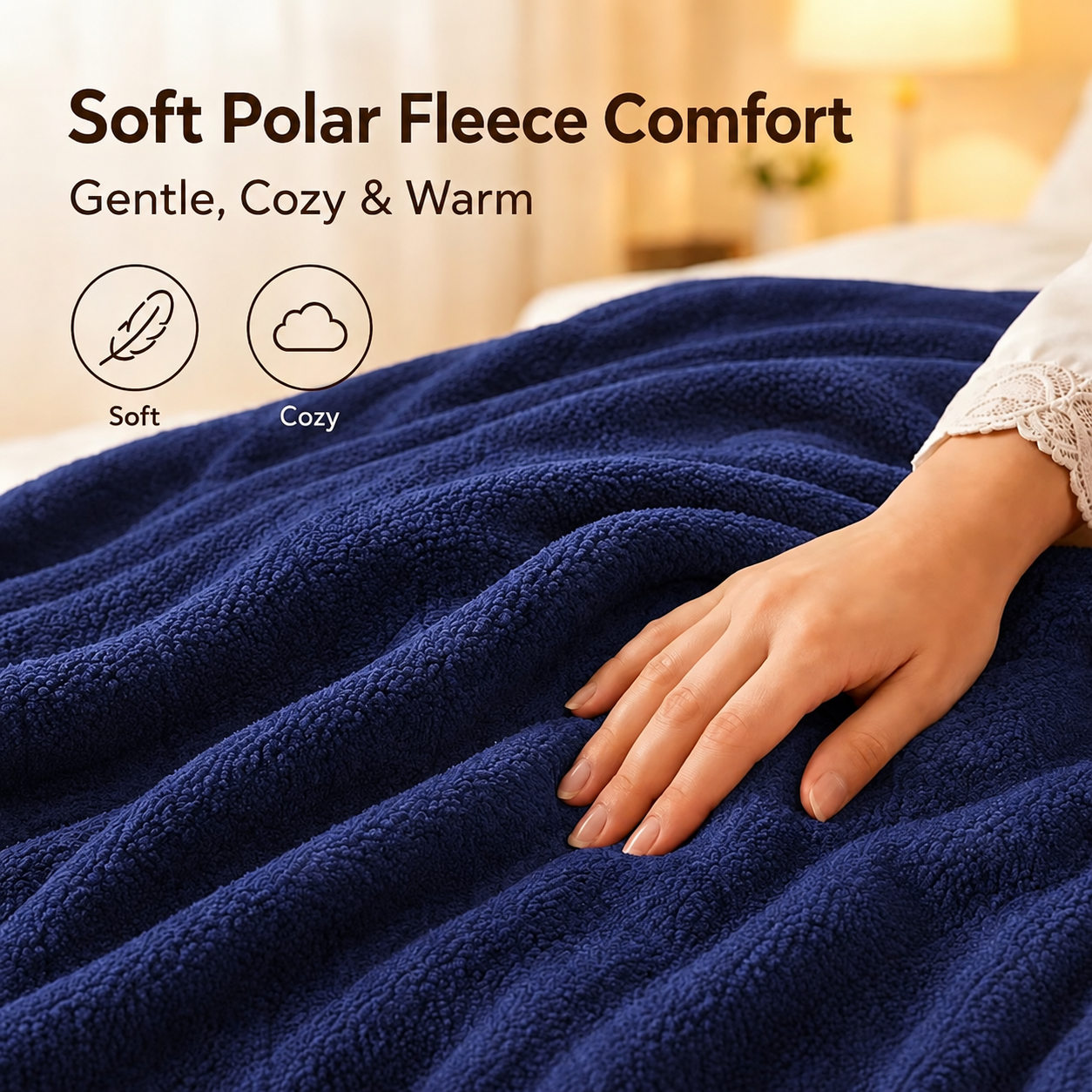 SUNNY HEAT Electric Heated Blanket 72"x84" Full Size Warm for Whole Body, 4 Heating Levels and 10 Hours Auto-off Overheating Protection - Midnight Blue