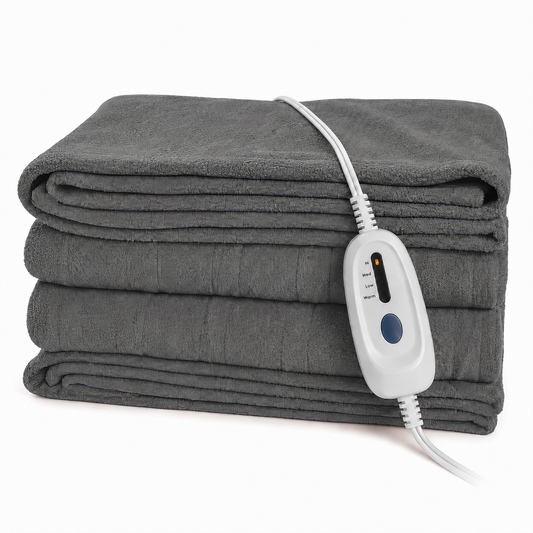 Electric Heated Blanket 62'' x 84'' Twin Size Polar Fleece – Machine Washable, Fast Heating & Overheat Protection, Multi-Scenario Use, Light Gray