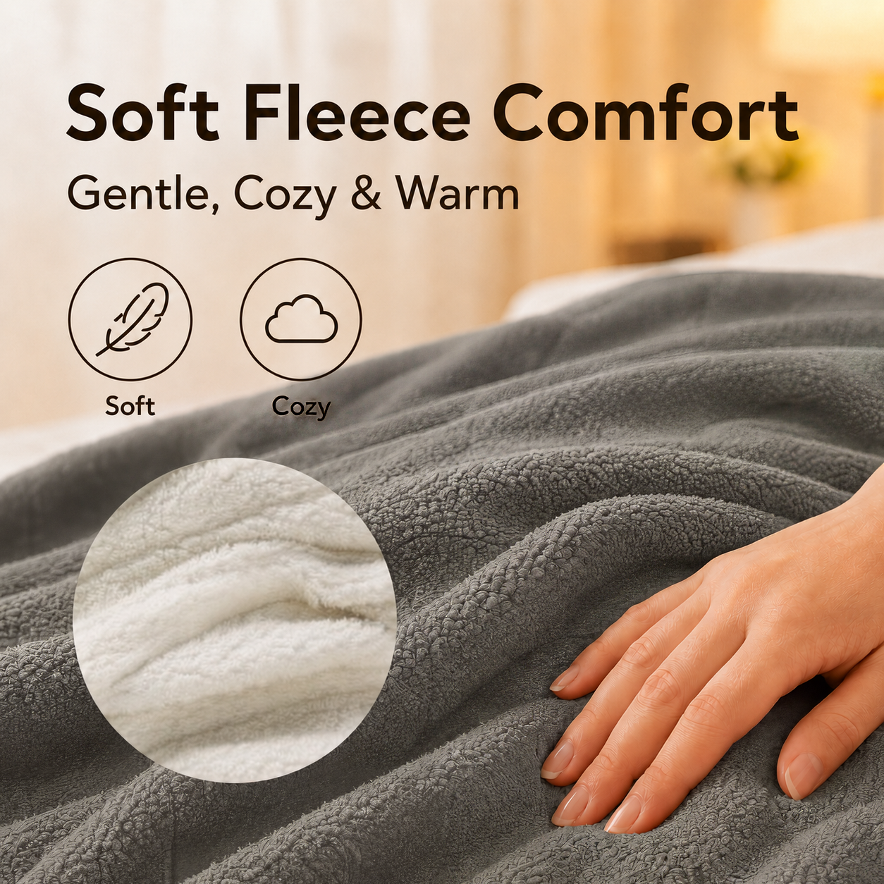 SUNNY HEAT Electric Heated Blanket Throw Size 50" x 60" Soft Flannel with 4 Levels Heating & 3 Hs Auto off, Machine Washable, Grey
