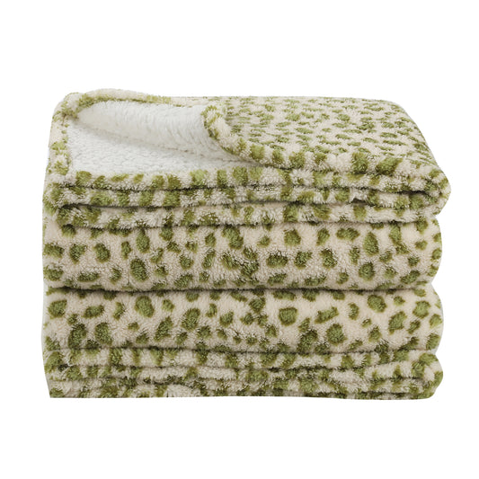 SUNNY HEAT Blanket 90''x90'' All-Season Ultra Soft Bed Blanket Couch, Bed, Sofa, Travel Use, green and white