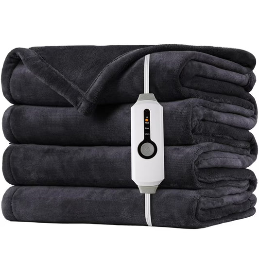 SUNNY HEAT Electric Heated Blanket 50" x 60" Throw Size-4 Heating Settings & 3 Hours Auto off, Microplush Machine Washable-Dark Grey