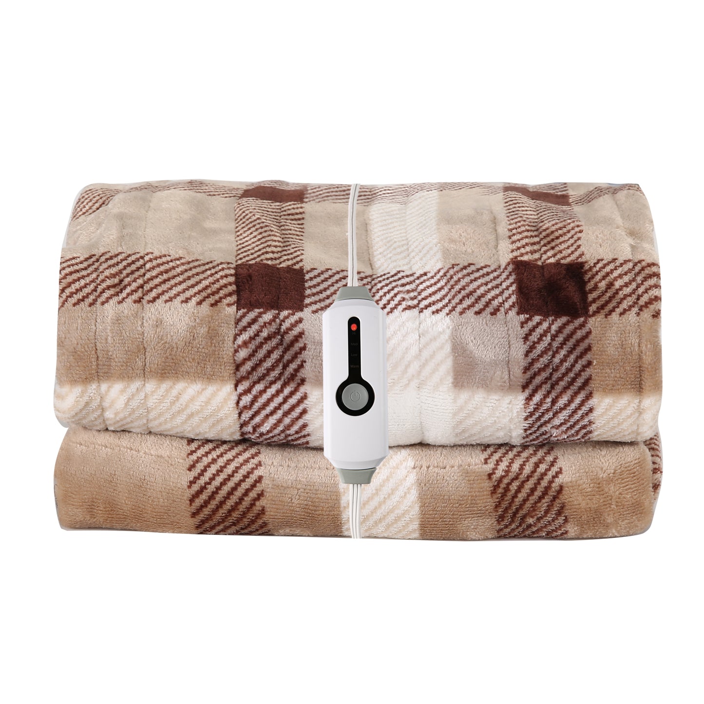SUNNY HEAT Electric Heated Blanket Flannel Throw size 50''x60'' Warm Machine Washable- Red & Brown Plaid