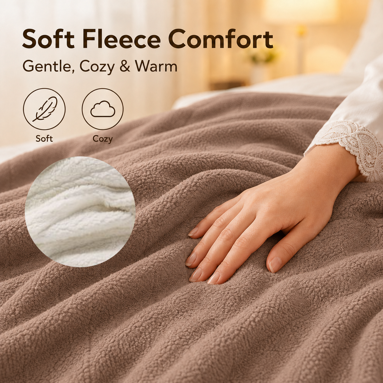 SUNNY HEAT Electric Heated Blanket 50'' x 60'', Soft and Comfortable Sherpa Electric Blanket, Linen