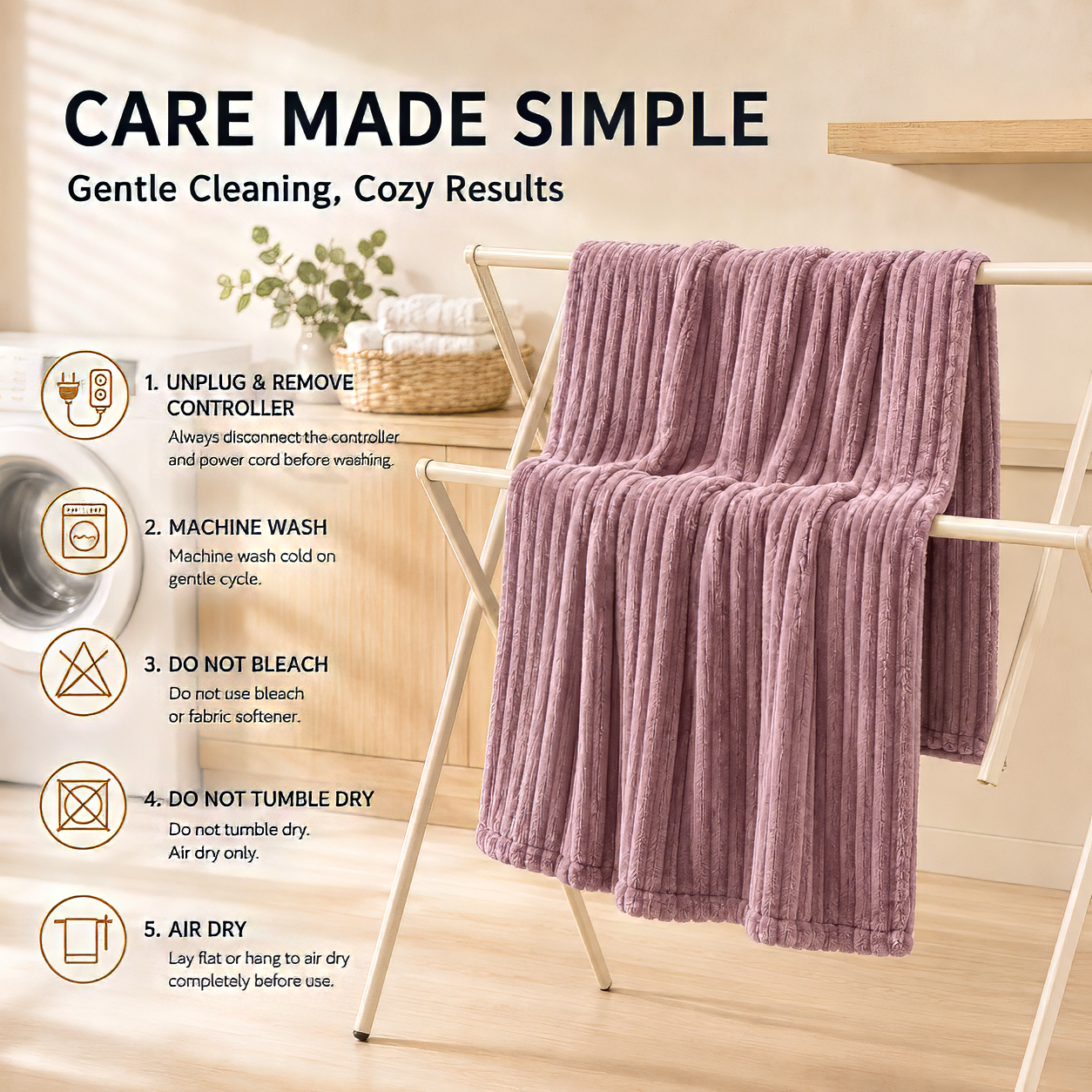 SUNNY HEAT Heated Electric Blanket Ribbed Flannel 50"x60" Throw Size - 9 Heating Levels & 1-10 Hours Auto Off, Thick and Warm Washable - Dusty Pink