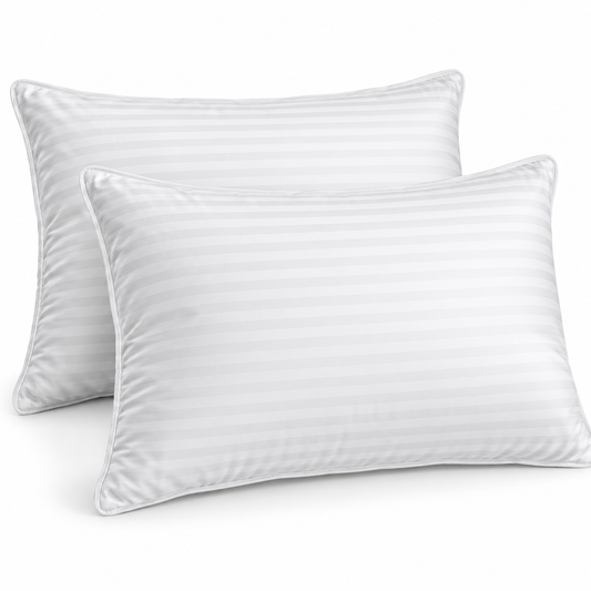 SUNNY HEAT Queen Size Bed Pillow for Sleeping, Soft Supportive Down Alternative Hotel Pillow with Striped Jacquard Cover for Side, Back and Stomach Sleepers, White, 20" x 28"