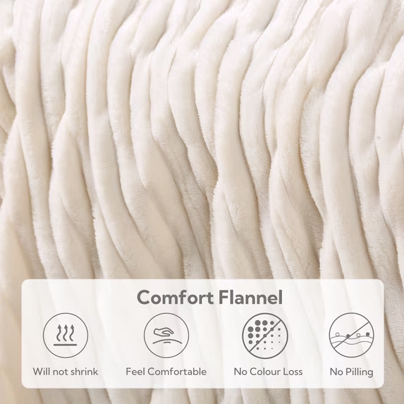 SUNNY HEAT Heated Electric Blanket Ribbed Flannel 72"x84" Full Size - 10 Heating Settings & 2/4/6/8/10/12 Hours Auto off, Thick and Warm Washable - White
