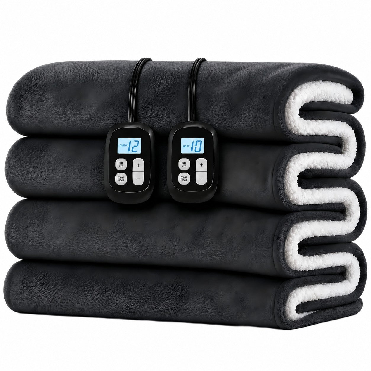 SUNNY HEAT Flannel Heated Blanket King 90"×100", 4 Heat Settings, 10H Auto Off, Washable, Dark Grey