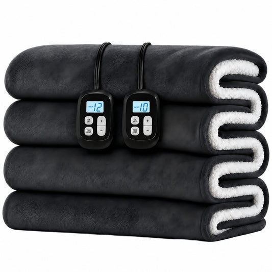 SUNNY HEAT Flannel Heated Blanket King 90"×100", 4 Heat Settings, 10H Auto Off, Washable, Dark Grey
