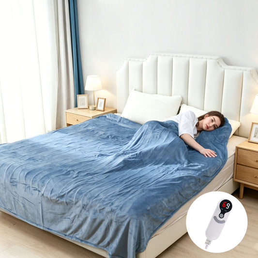 SUNNY HEAT Electric Heated Blanket Full Size 72" x 84" Soft Flannel with 9 Levels Heating & 10Hs Auto off, Machine Washable, Slate Blue