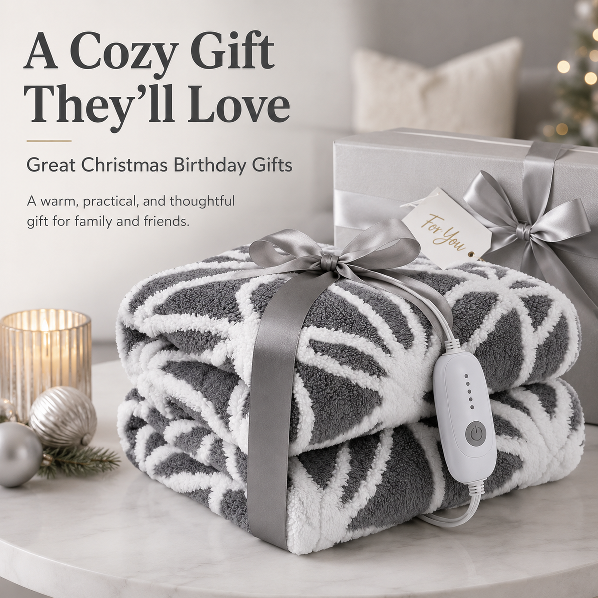 SUNNY HEAT Electric Heated Blanket 5 Heating Levels & 10 H Auto Shut Off, Warm Sherpa & Breathable, 72x84 Inch, Gray