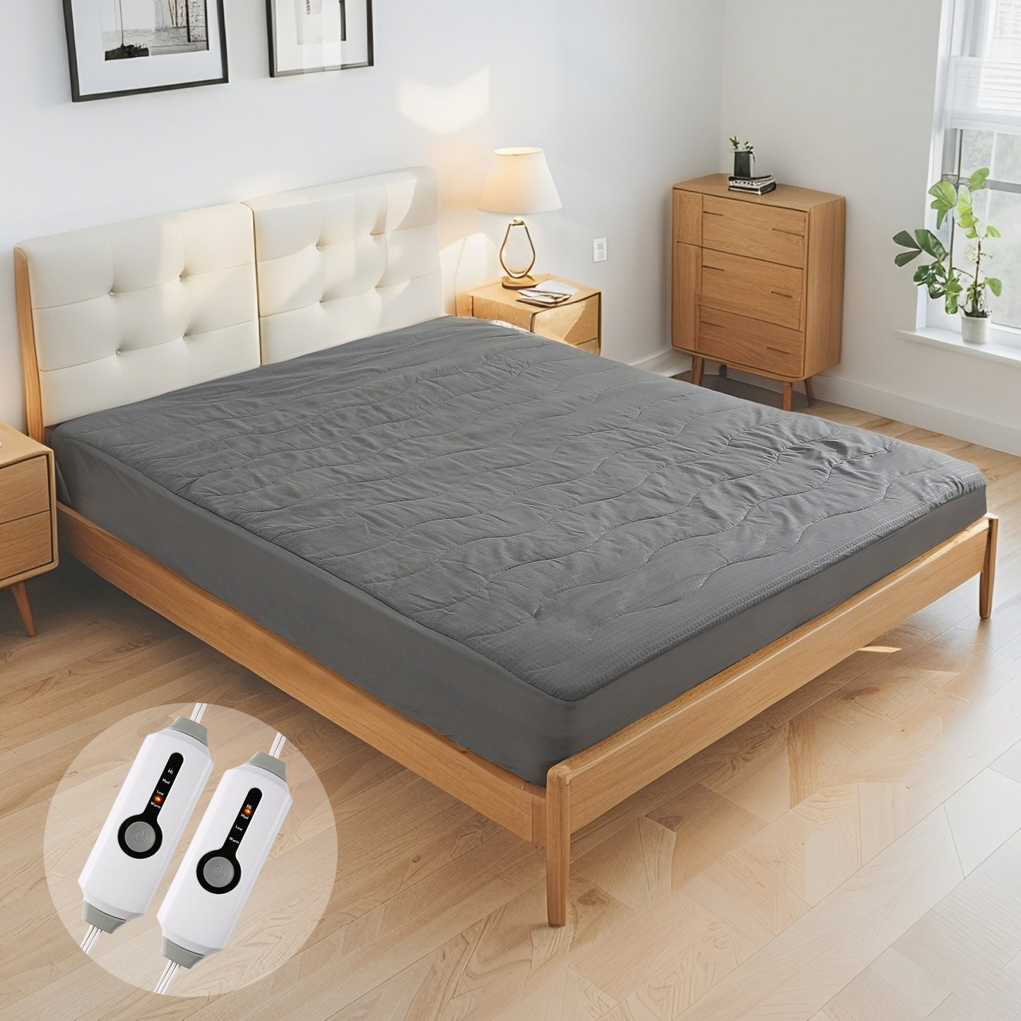 Electric Mattress Pad King Size 78''x80'' Polyester 4 Heating Levels ＆ 10 Hour Auto Off,Stay Warm and Cozy All Night-Grey