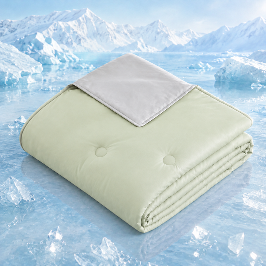 SUNNY HEAT Cooling Summer Comforter Throw Size 51"x67", Cooling Blanket for Hot Sleepers, Lightweight Breathable Double-Sided Quilt, Gray & Icegreen