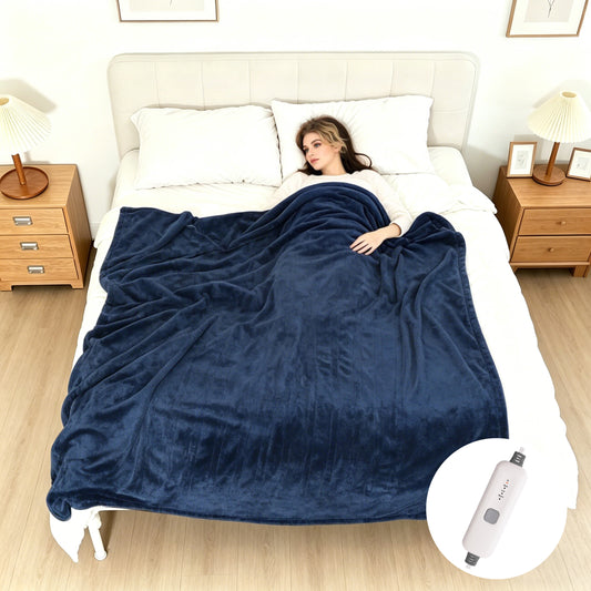 SUNNY HEAT Electric Heated Blanket Full Size 72" x 84" Soft Flannel with 4 Levels Heating & 10Hs Auto off, Machine Washable, Dark Navy