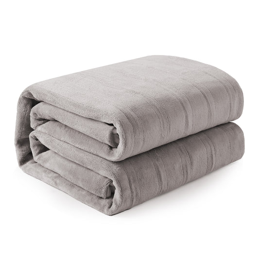 SUNNY HEAT Electric Mattress Pad Full Size with 4 Temperature 10H Auto-off, Coral Fleece, Light Grey