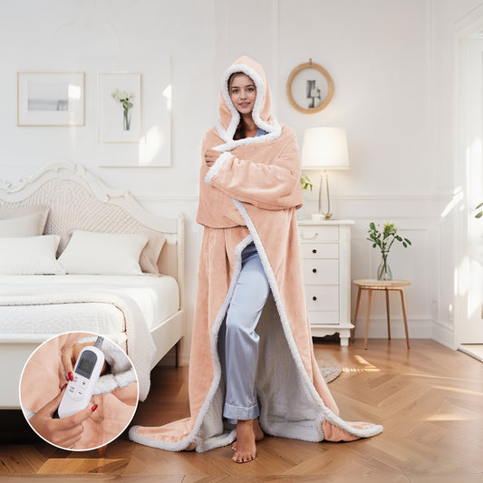 SUNNY HEAT Wearable Electric Heated Blanket 50"x70" , Soft Flanne & Cotton Fleecel,Warm and Cozy, Bed, Sofa,Travel Use,light pink