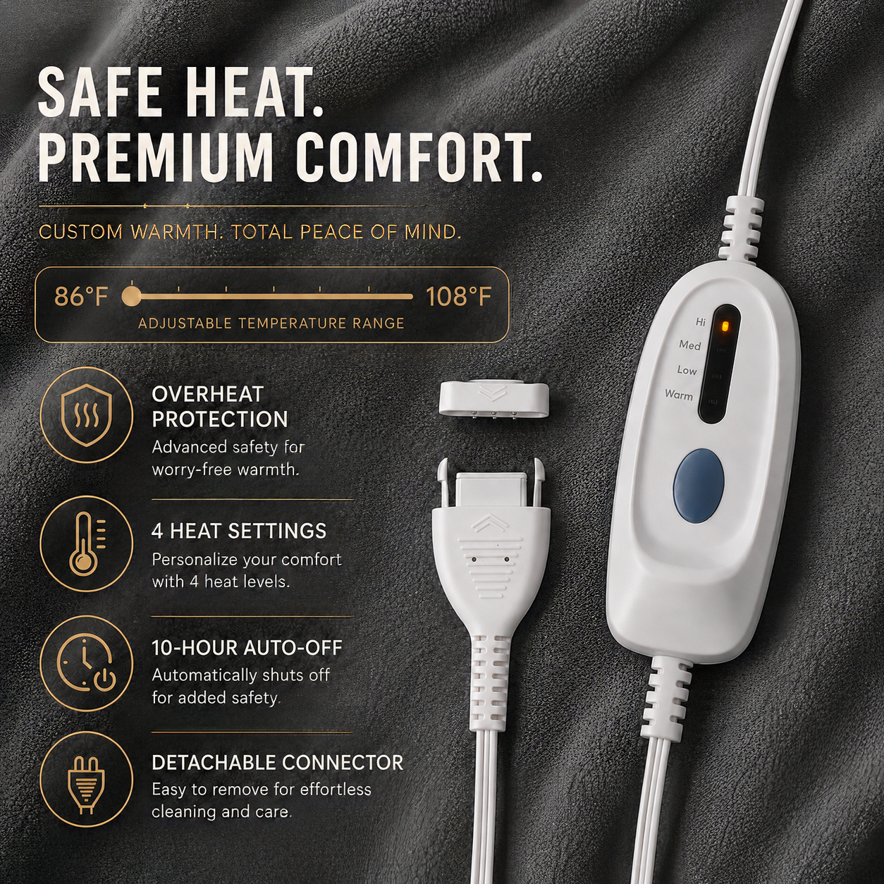 Electric Heated Blanket 84'' x 90'' Queen Size Polar Fleece – Machine Washable, Fast Heating & Overheat Protection, Multi-Scenario Use, Dark Gray