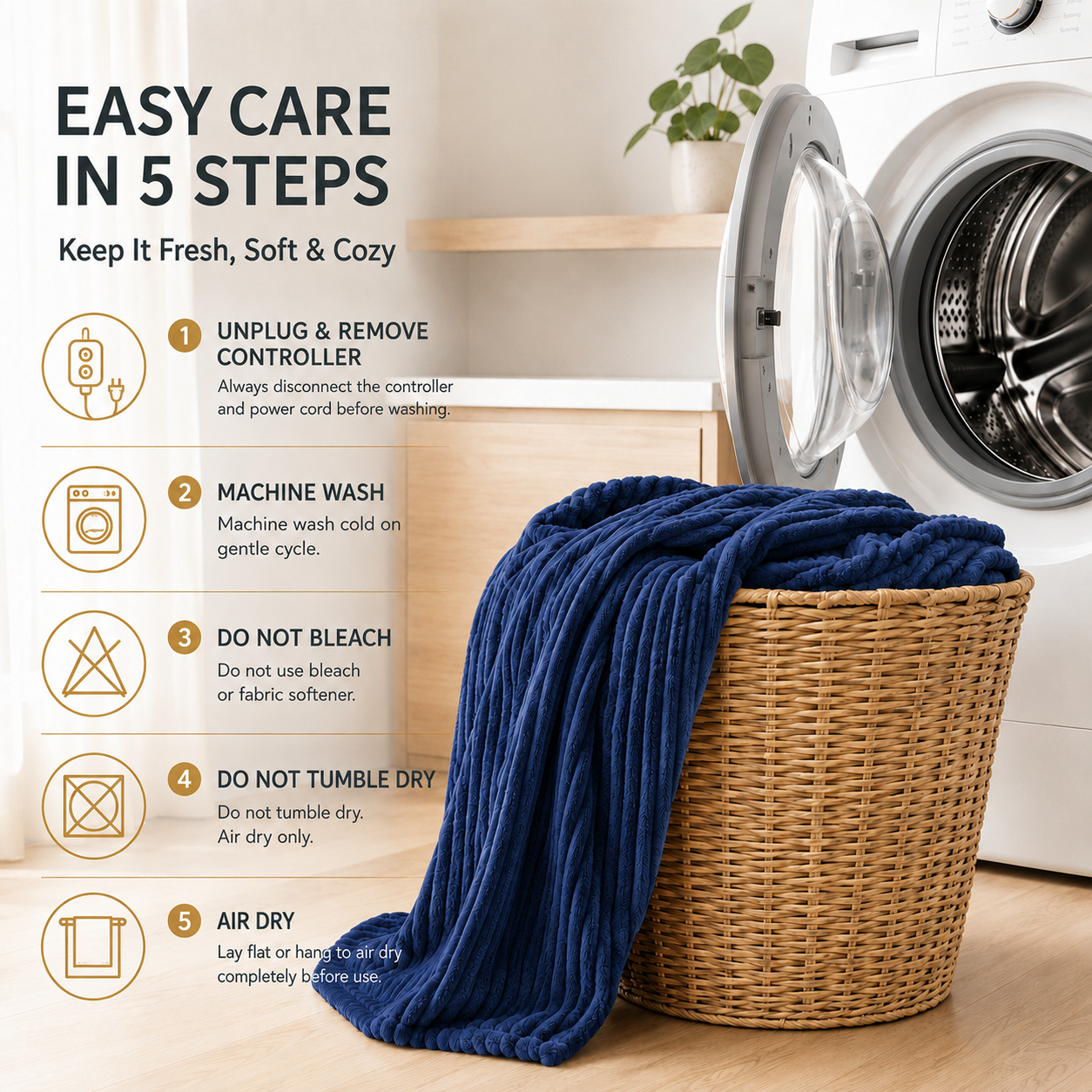 SUNNY HEAT Electric Heated Blanket 84'' x 90'' Queen Size Flannel Machine Washable, Warm and Cozy all Night, 9 Heating Levels & 1-10 Hours Auto Off Dual Control-Navy Blue