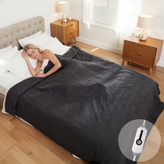 SUNNY HEAT Heated Electric Blanket Full Size 72''x84''- 4 Heat Levels & 10 Hours Auto Off, Fast Heating & Over-Heat Protection, Dark Gray