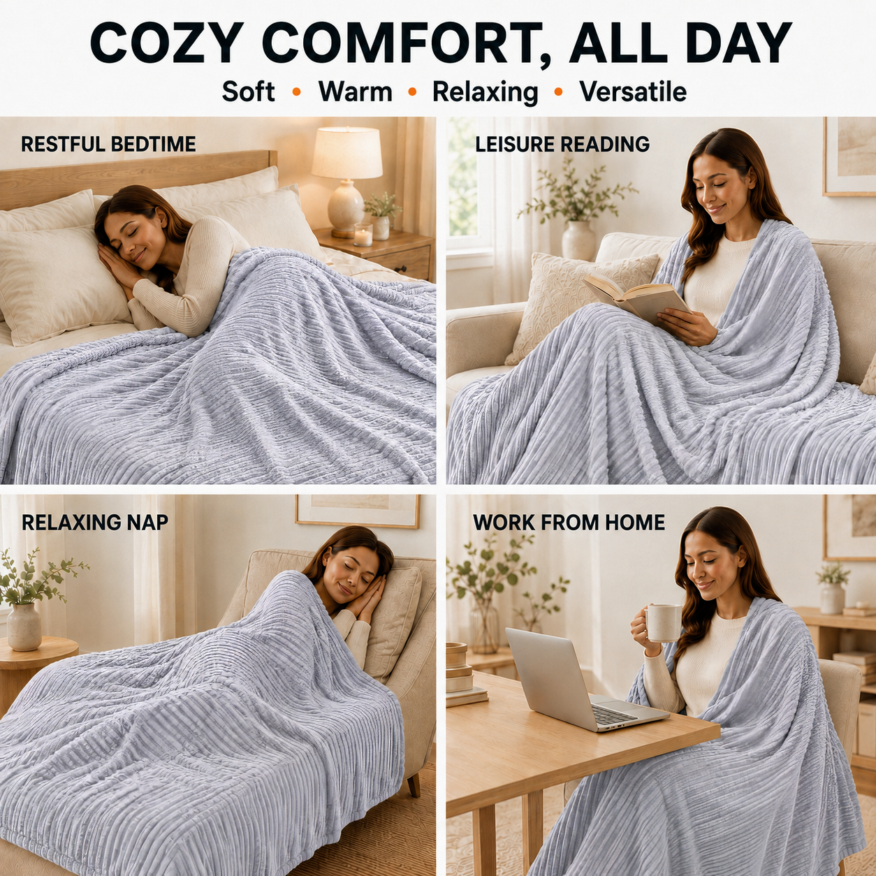 SUNNY HEAT Heated Electric Blanket Ribbed Flannel 84"x90" Queen Size - 10 Heating Settings & 2/4/6/8/10/12 Hours Auto off, Quick Heating Washable - Light Grey