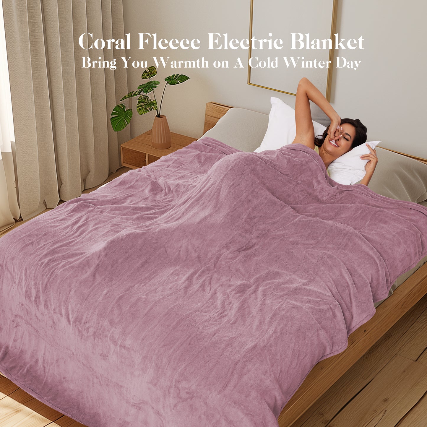 Electric Heated Blanket Coral Fleece 72" x 84" Full Size-4 Heating Settings & 10 Hours Auto Off, Breathable Machine Washable-Purple