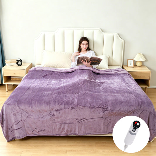 SUNNY HEAT Electric Heated Blanket Full Size 72" x 84" Soft Flannel with 9 Levels Heating & 10Hs Auto off, Machine Washable, Crystal Purple