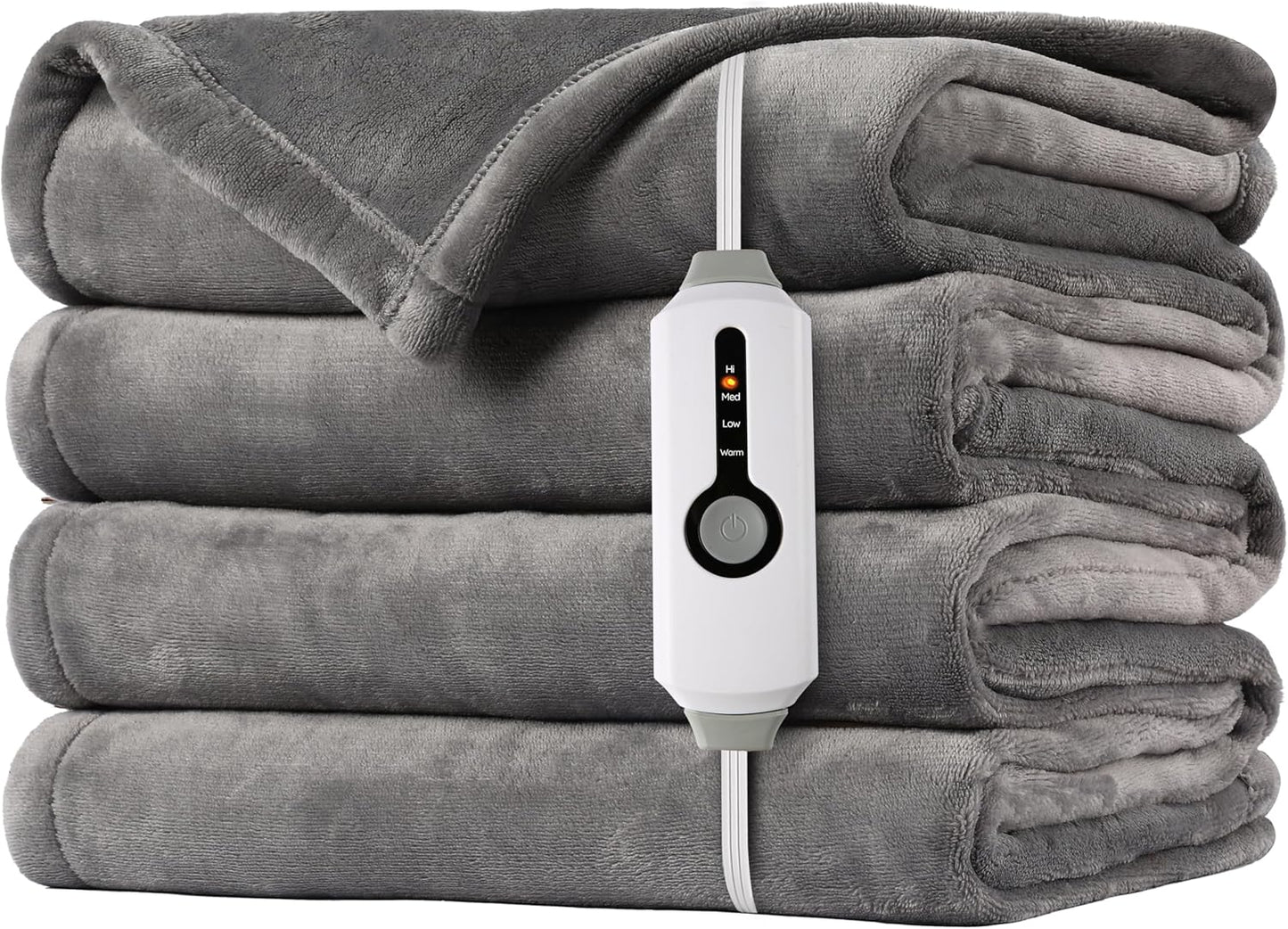 SUNNY HEAT Electric Heated Blanket Flannel 72" x 84" Full Size-4 Heating Settings &amp; 10 Hours Auto Off, Warm Machine Washable- Light Gray