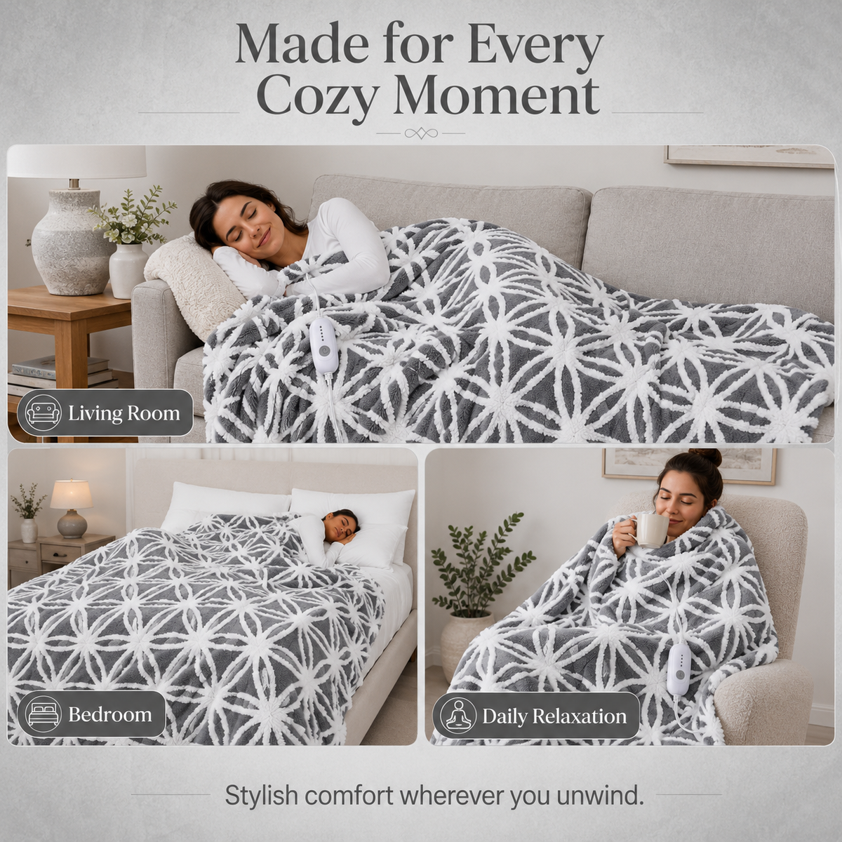 SUNNY HEAT Electric Heated Blanket 5 Heating Levels & 10 H Auto Shut Off, Warm Sherpa & Breathable, 72x84 Inch, Gray