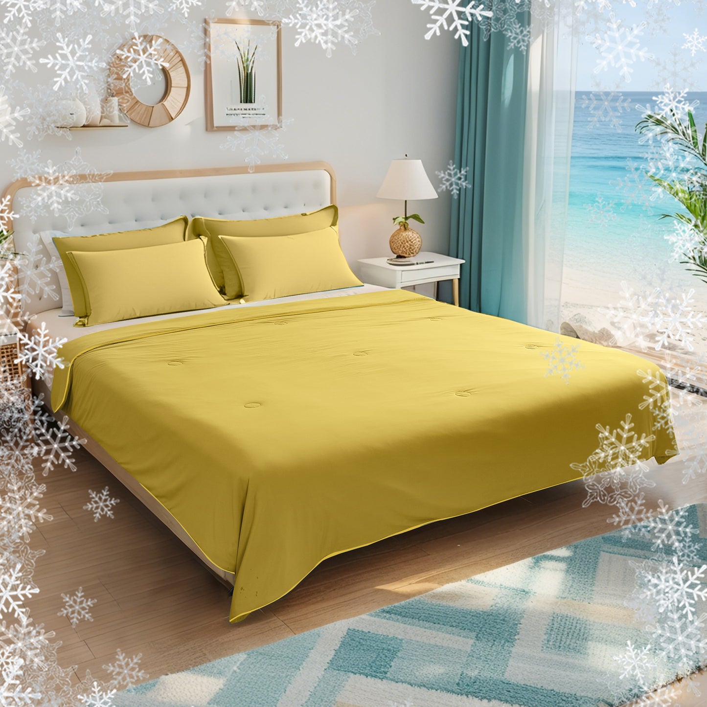 SUNNY HEAT Twin Cooling Comforter for Hot Sleepers, Double-Sided Cooling Blanket for Summer, Breathable Lightweight Bedding, Mustard Yellow, 60"x80"