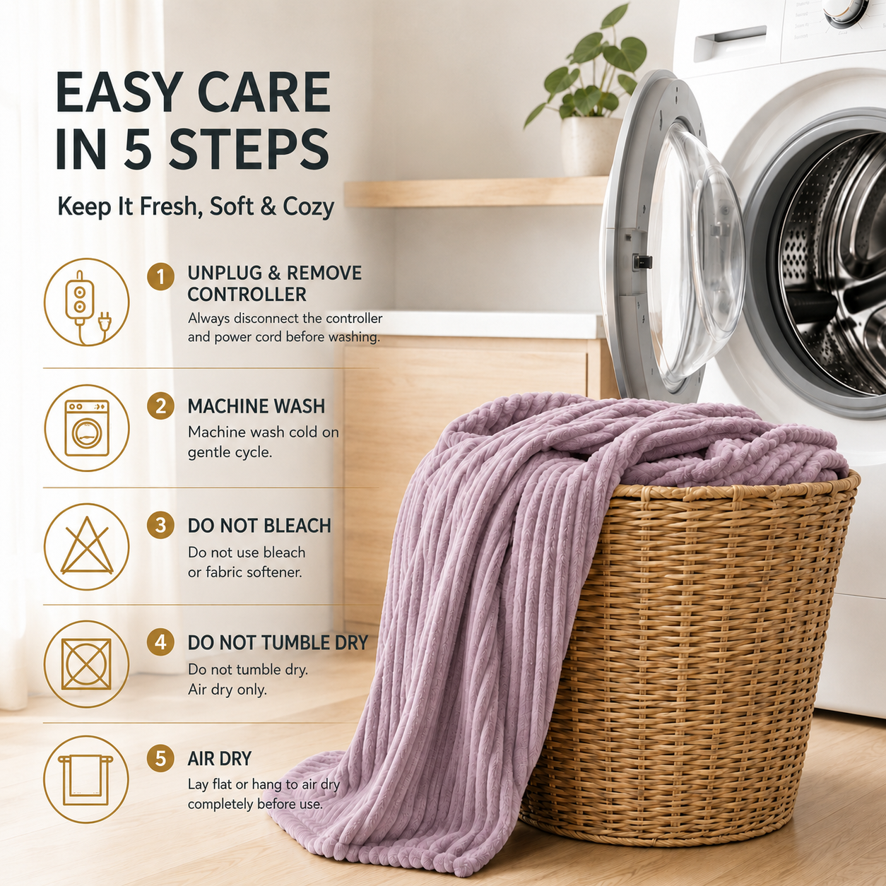 Heated Electric Blanket Ribbed Flannel 72"x84" Full Size - 10 Heating Settings & 12 Hours Auto off, Thick and Warm Washable - Purple
