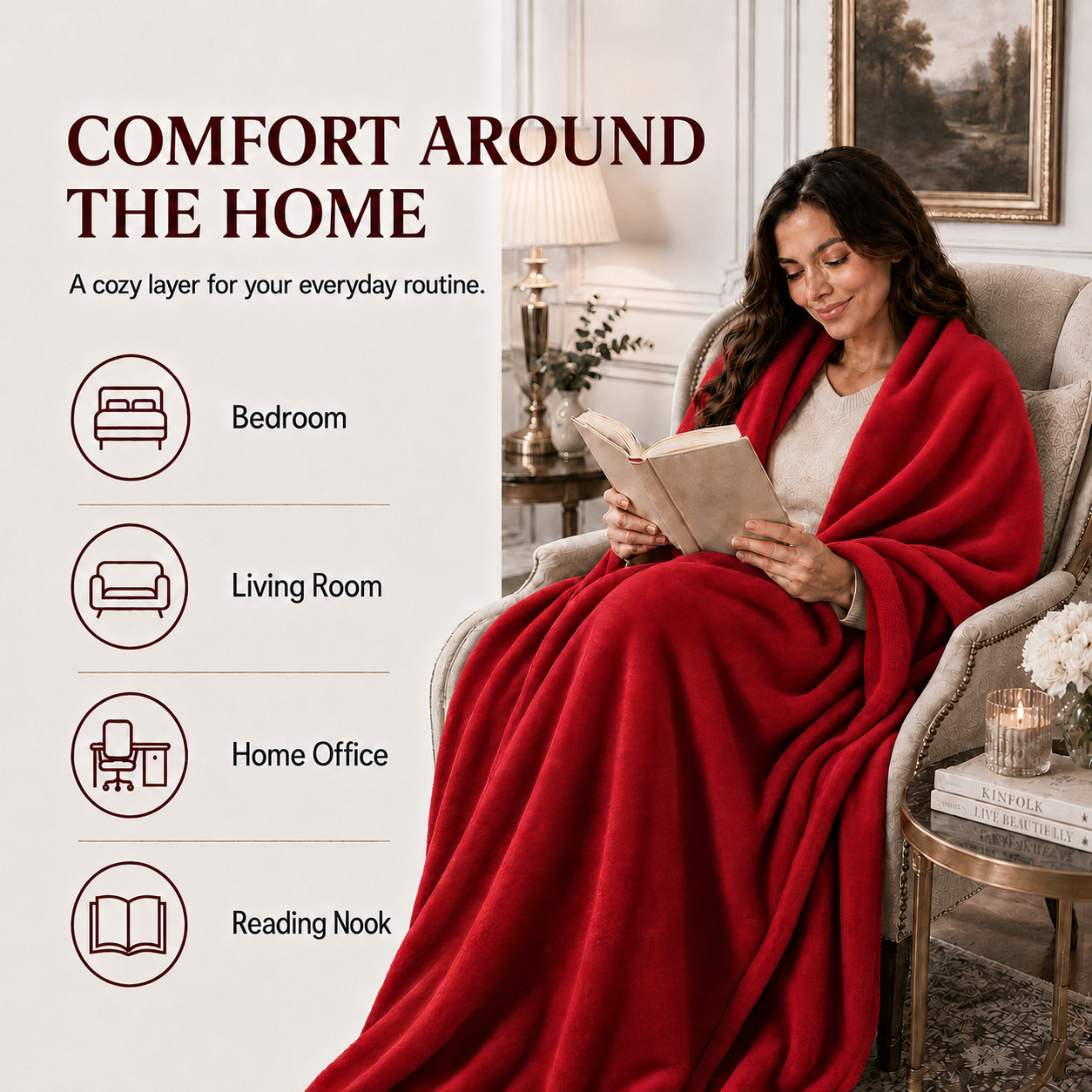 Electric Heated Blanket 62'' x 84'' Twin Size Polar Fleece – Machine Washable, Fast Heating & Overheat Protection, Multi-Scenario Use, Dark Red