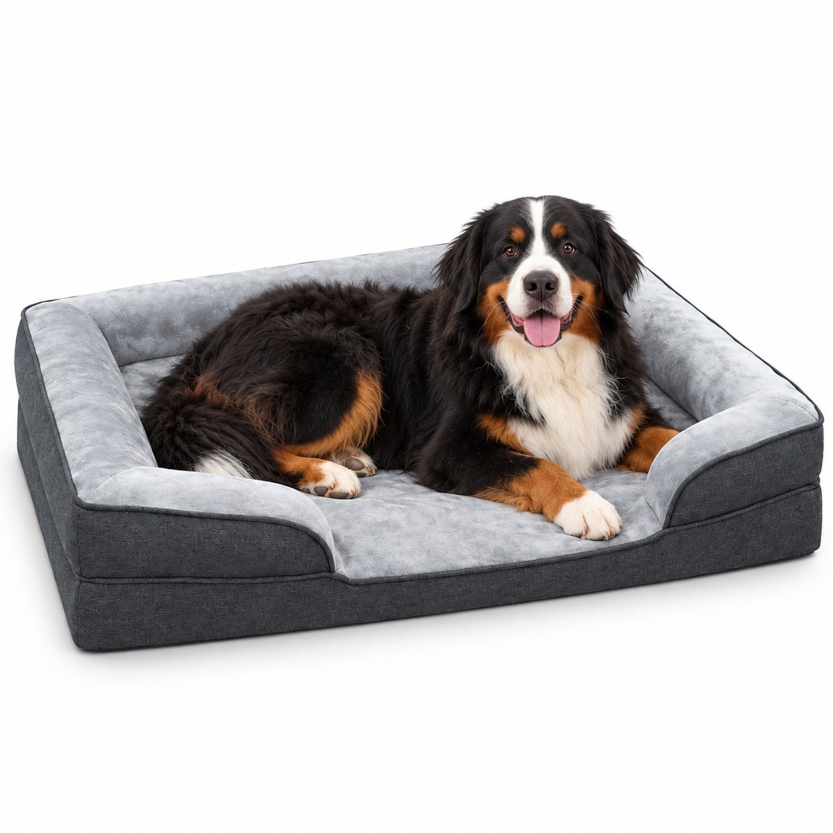SUNNY HEAT Orthopedic Dog Bed for large Dogs, in Egg Crate Foam Pet Bed with Soft Flannel Surface, Durable Oxford Fabric Puppy Bed,  Dog Couch Bed,with Bolster Sides, Non-Skid, Gray